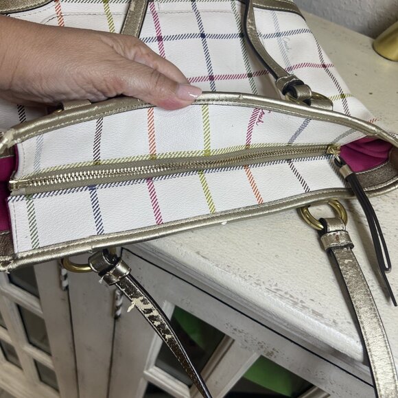 Coach Heritage Tattersall Shoulder Bag Multi Plaid Leather Cream Women’s - Picture 3 of 15